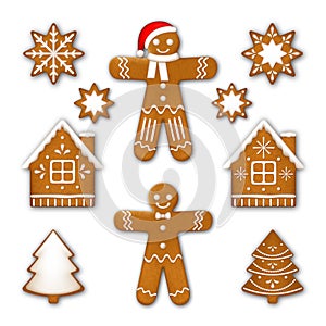 Gingerbread cookies. Collection of Christmas traditional biscuits